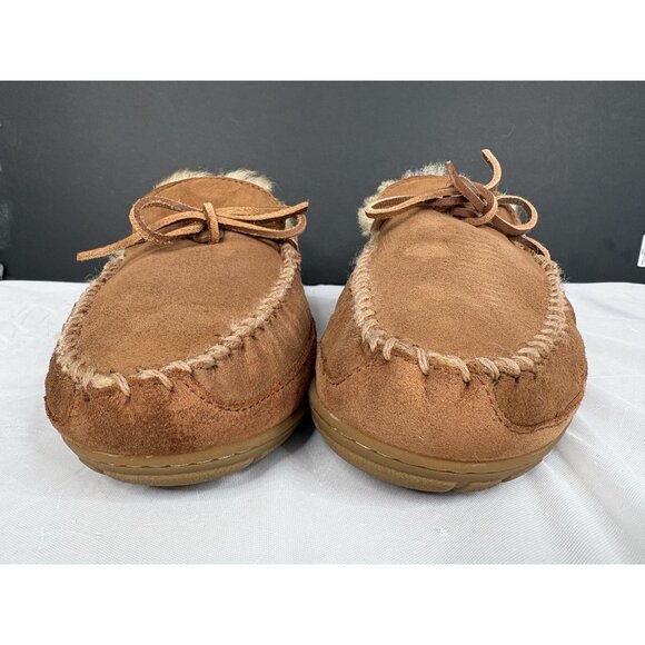 LL Bean Wicked Good Moccasins Men's 13 Suede Brown Leather Slippers Slip On - Picture 2 of 16